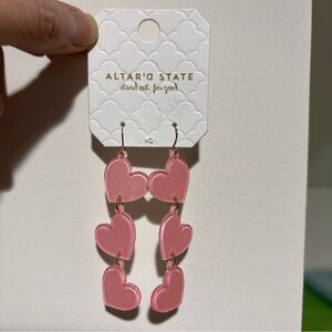 Altar'd State Light Pink Triple Heart Drop Earrings